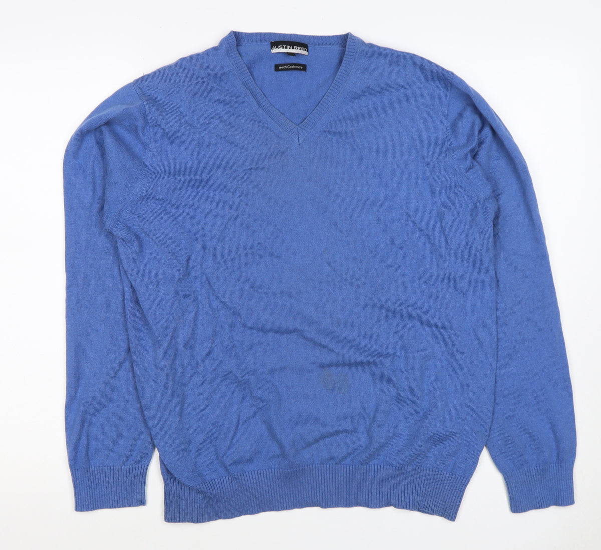 Austin Reed Men's Blue M Cashmere Cotton V-Neck Knit Pullover Jumper