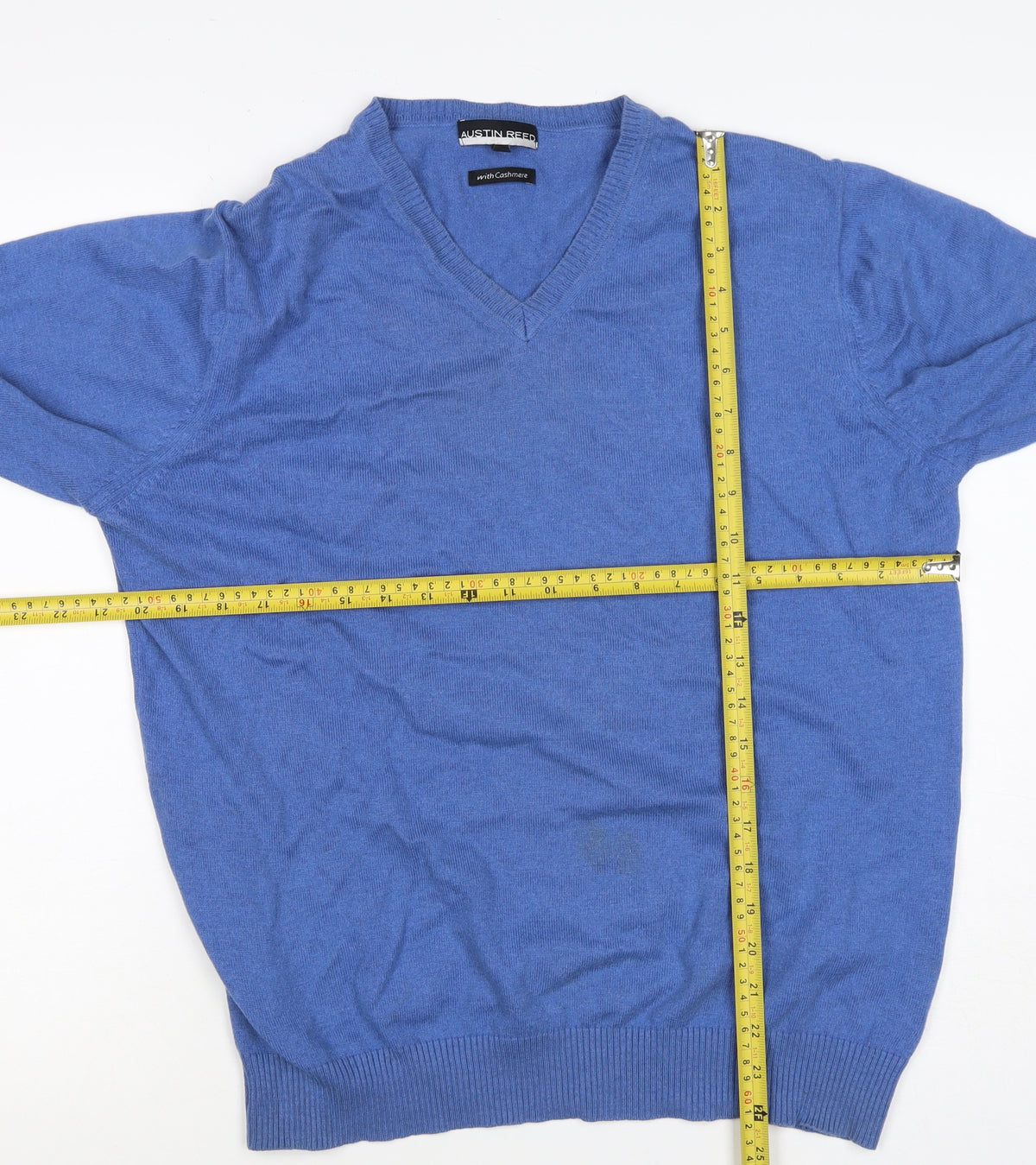 Austin Reed Men's Blue M Cashmere Cotton V-Neck Knit Pullover Jumper