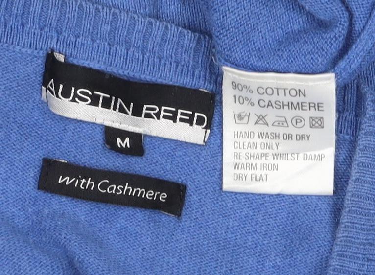 Austin Reed Men's Blue M Cashmere Cotton V-Neck Knit Pullover Jumper