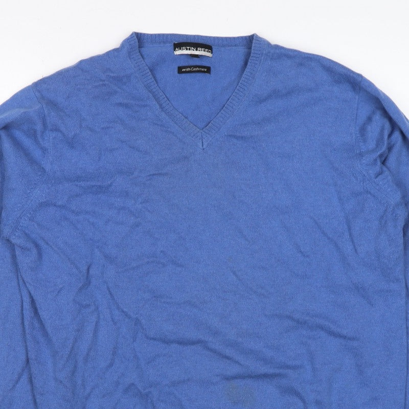 Austin Reed Men's Blue M Cashmere Cotton V-Neck Knit Pullover Jumper