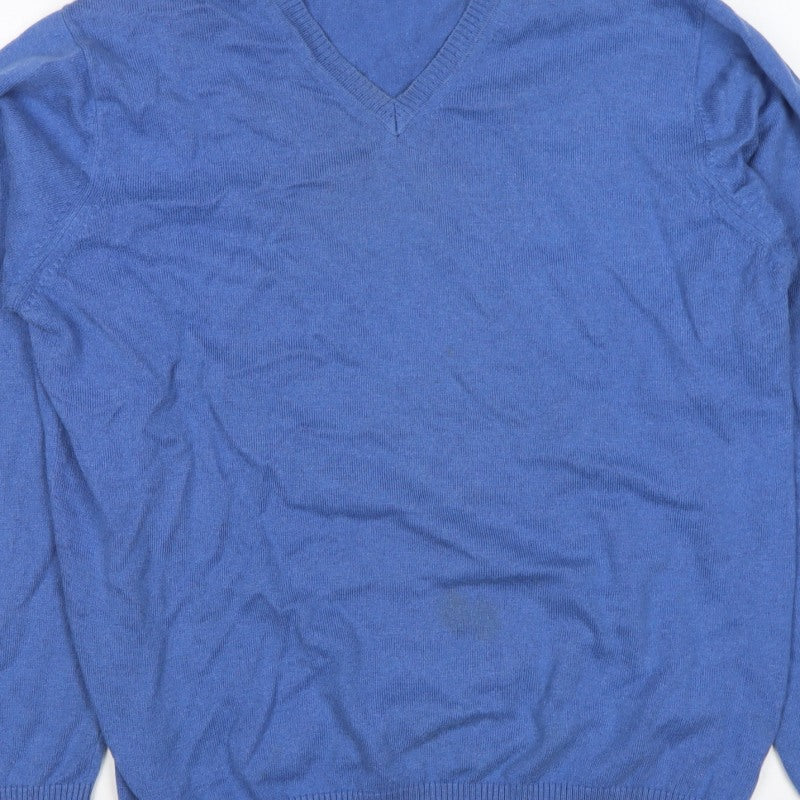 Austin Reed Men's Blue M Cashmere Cotton V-Neck Knit Pullover Jumper