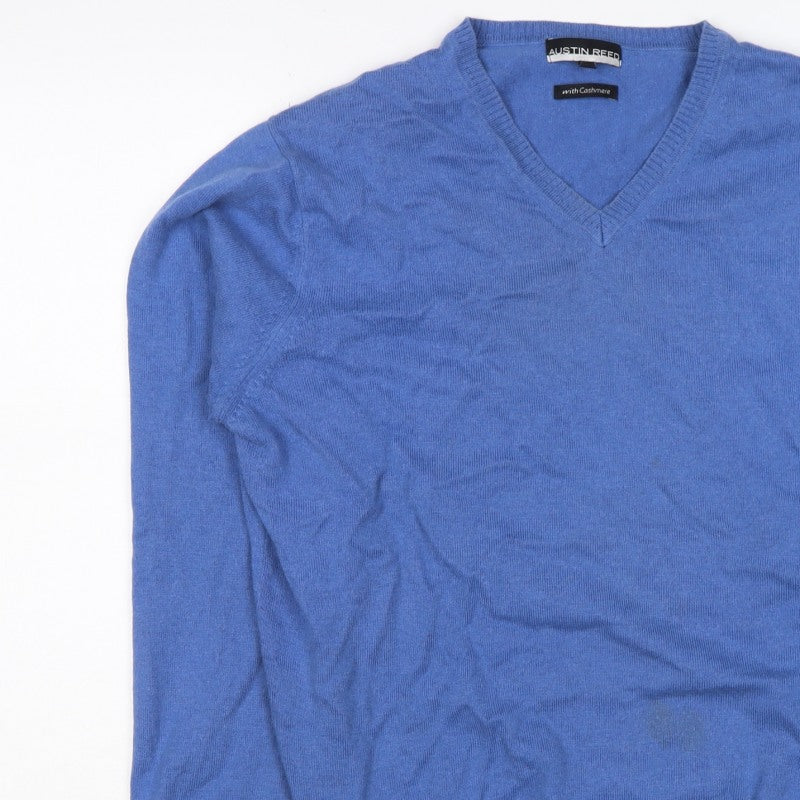 Austin Reed Men's Blue M Cashmere Cotton V-Neck Knit Pullover Jumper