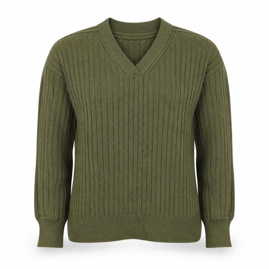 Next Women’s Green Ribbed V-Neck Cotton Knit Jumper Size 12