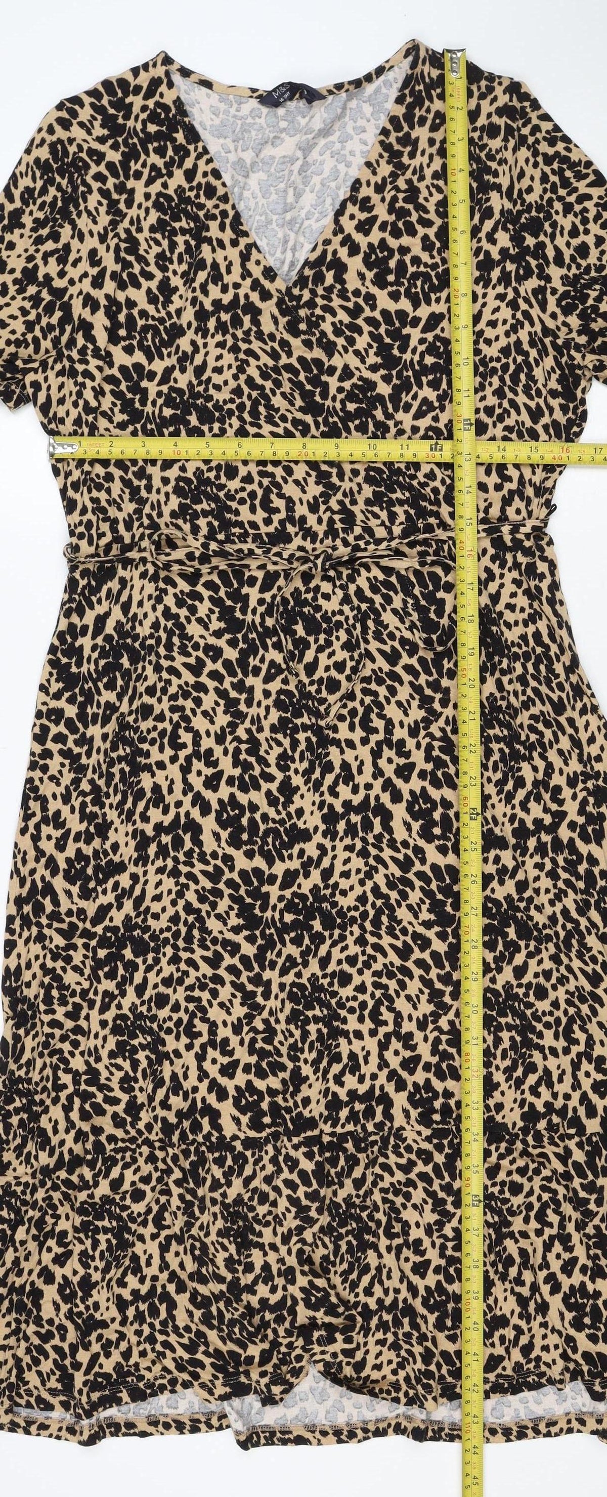 Marks & Spencer Women's Beige Leopard Print UK 16 Knee Dress