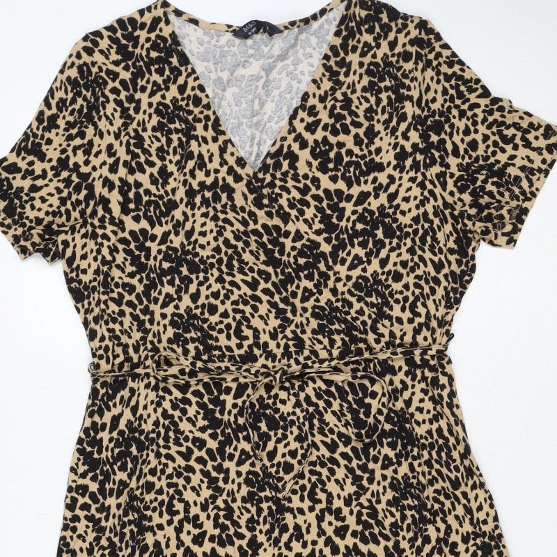 Marks & Spencer Women's Beige Leopard Print UK 16 Knee Dress
