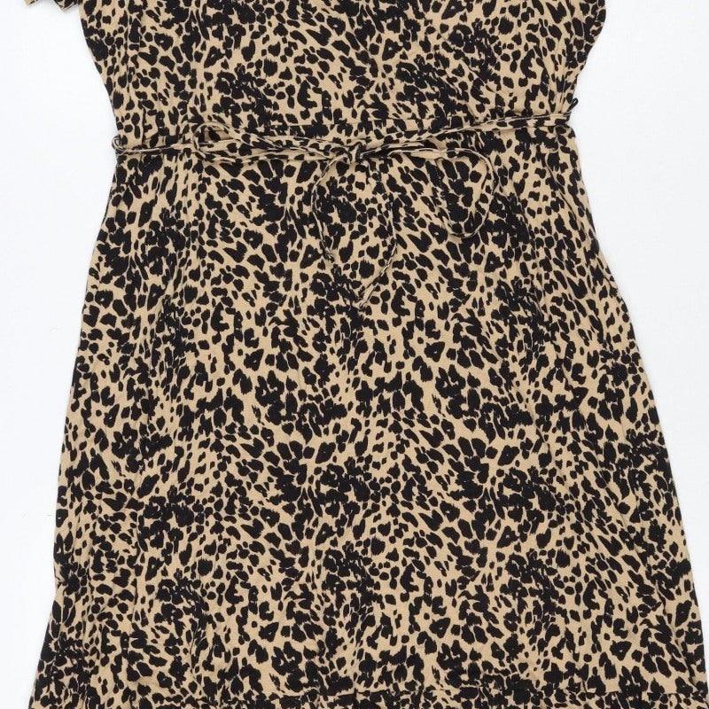 Marks & Spencer Women's Beige Leopard Print UK 16 Knee Dress