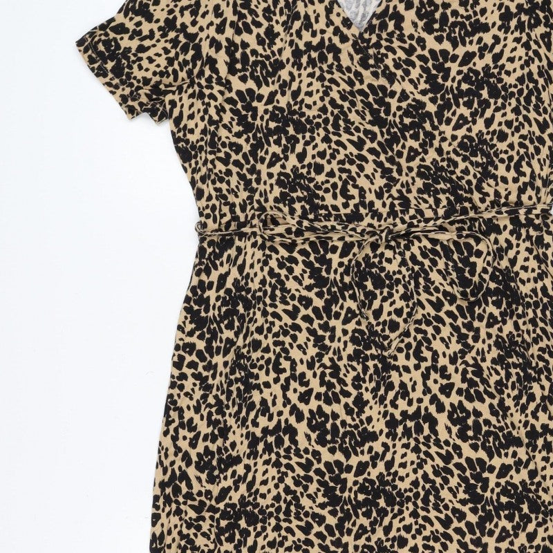 Marks & Spencer Women's Beige Leopard Print UK 16 Knee Dress