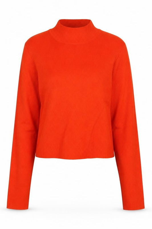 H&M Divided Women Orange Ribbed Mock Neck Slim Knit Jumper L