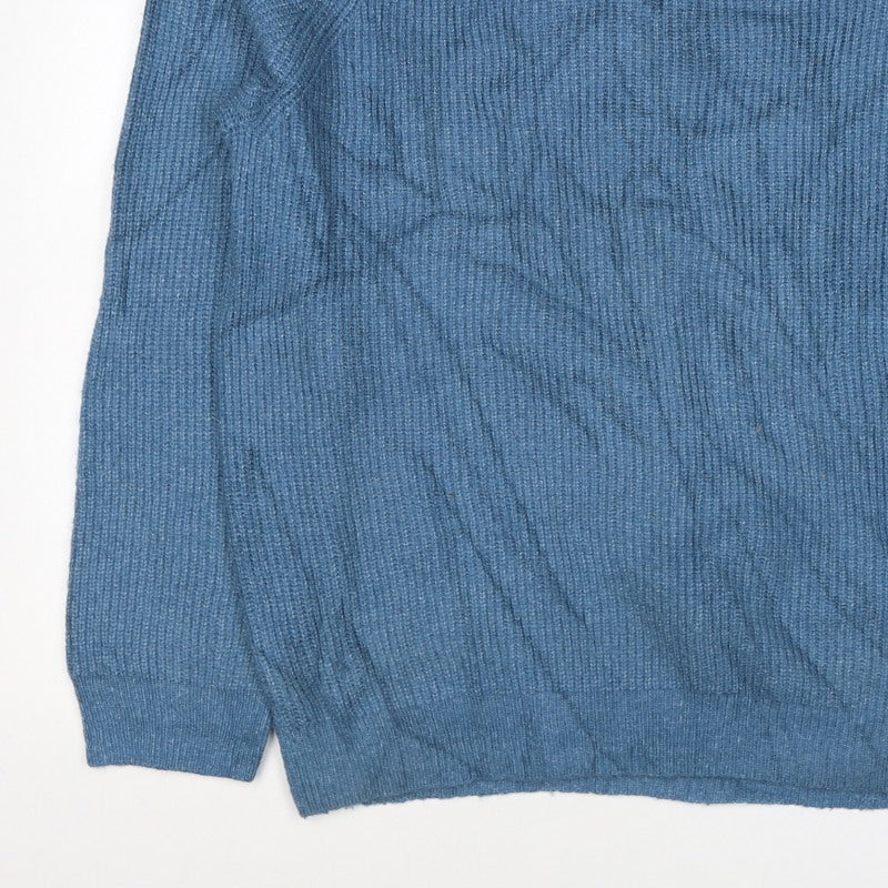 Marks & Spencer Men Blue XL Supersoft Wool Rib Knit Crew Neck Jumper