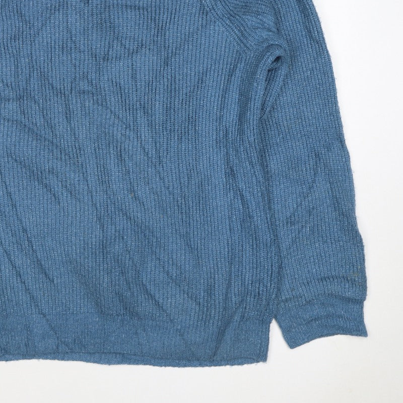 Marks & Spencer Men Blue XL Supersoft Wool Rib Knit Crew Neck Jumper
