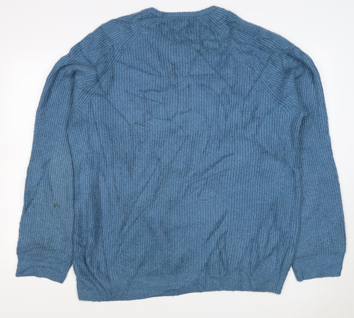 Marks & Spencer Men Blue XL Supersoft Wool Rib Knit Crew Neck Jumper