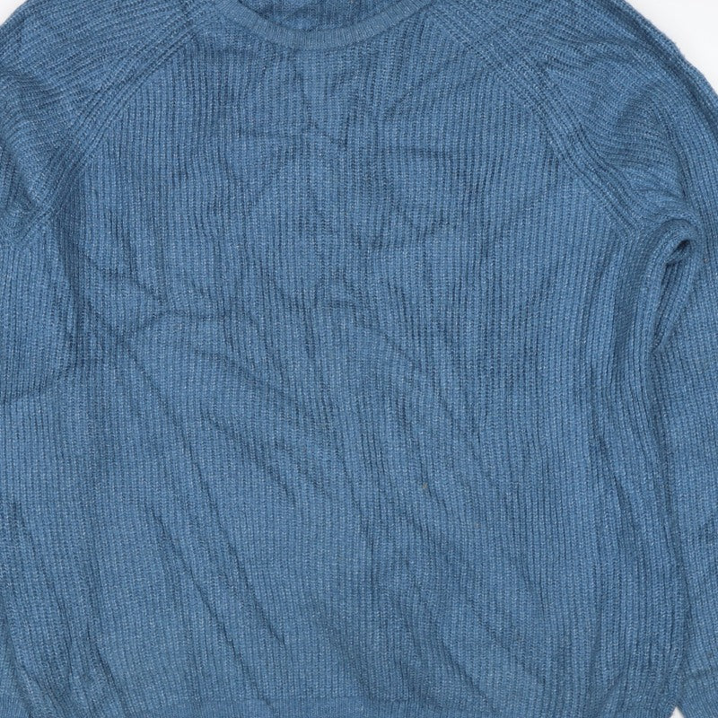 Marks & Spencer Men Blue XL Supersoft Wool Rib Knit Crew Neck Jumper