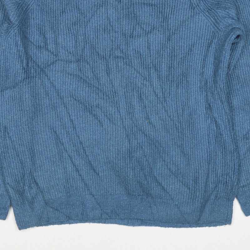 Marks & Spencer Men Blue XL Supersoft Wool Rib Knit Crew Neck Jumper