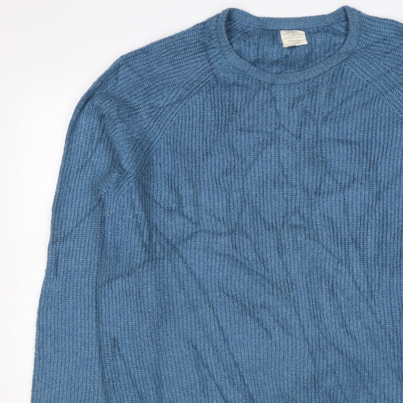 Marks & Spencer Men Blue XL Supersoft Wool Rib Knit Crew Neck Jumper