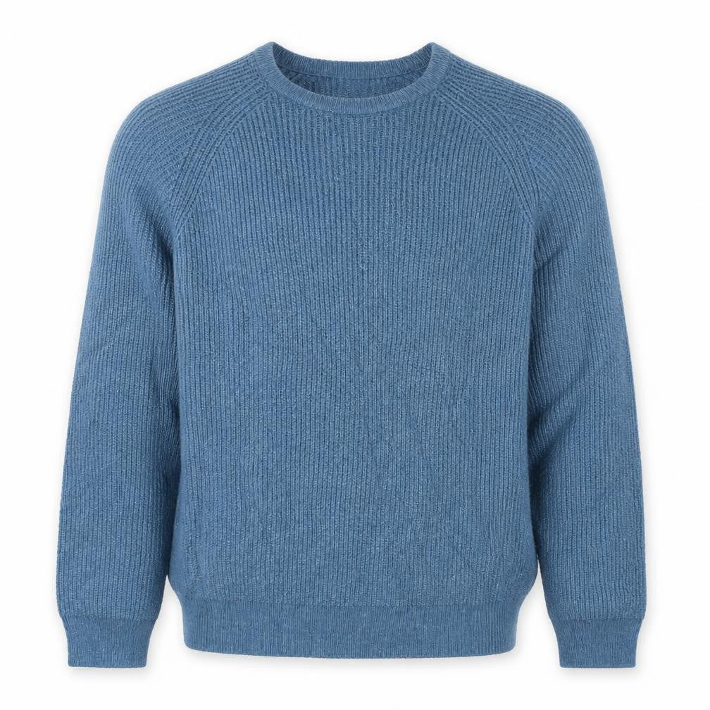 Marks & Spencer Men Blue XL Supersoft Wool Rib Knit Crew Neck Jumper