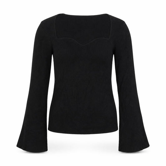Misspap Women’s Black Rib Knit Bell Sleeve Scoop Neck Jumper Size 12