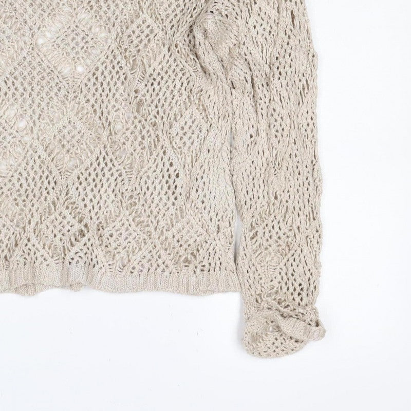 Next Women Beige Size 2 Open Knit Cable V-Neck Pullover Jumper