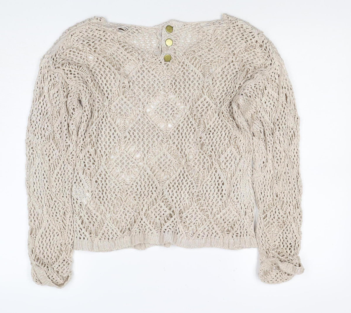 Next Women Beige Size 2 Open Knit Cable V-Neck Pullover Jumper