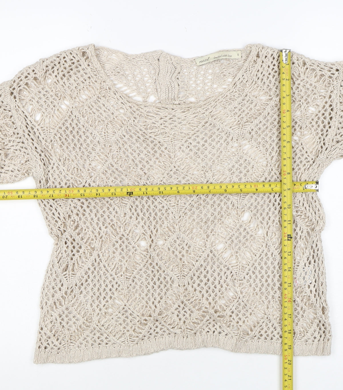 Next Women Beige Size 2 Open Knit Cable V-Neck Pullover Jumper