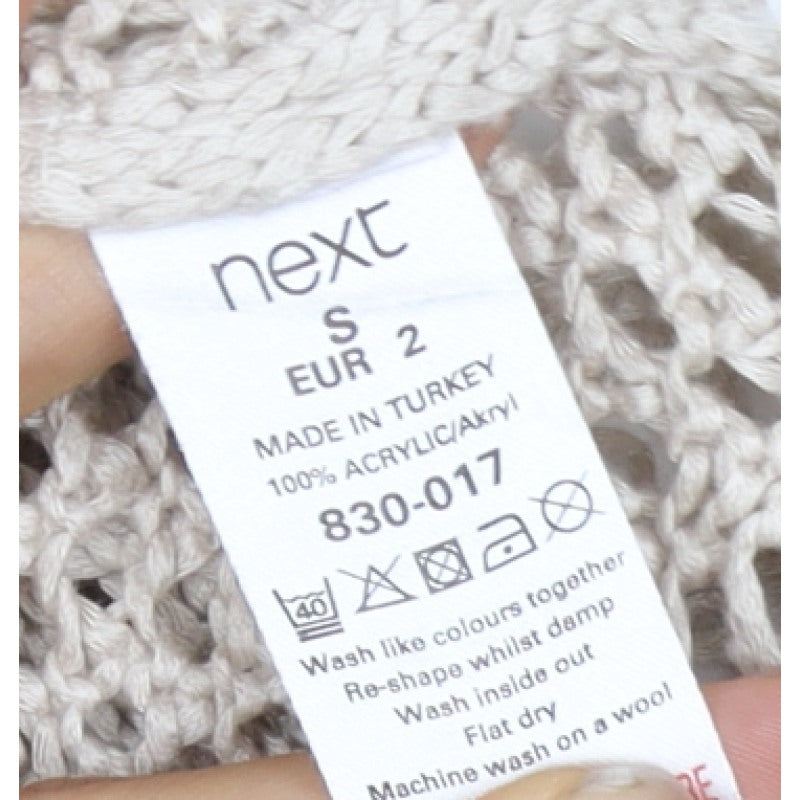 Next Women Beige Size 2 Open Knit Cable V-Neck Pullover Jumper