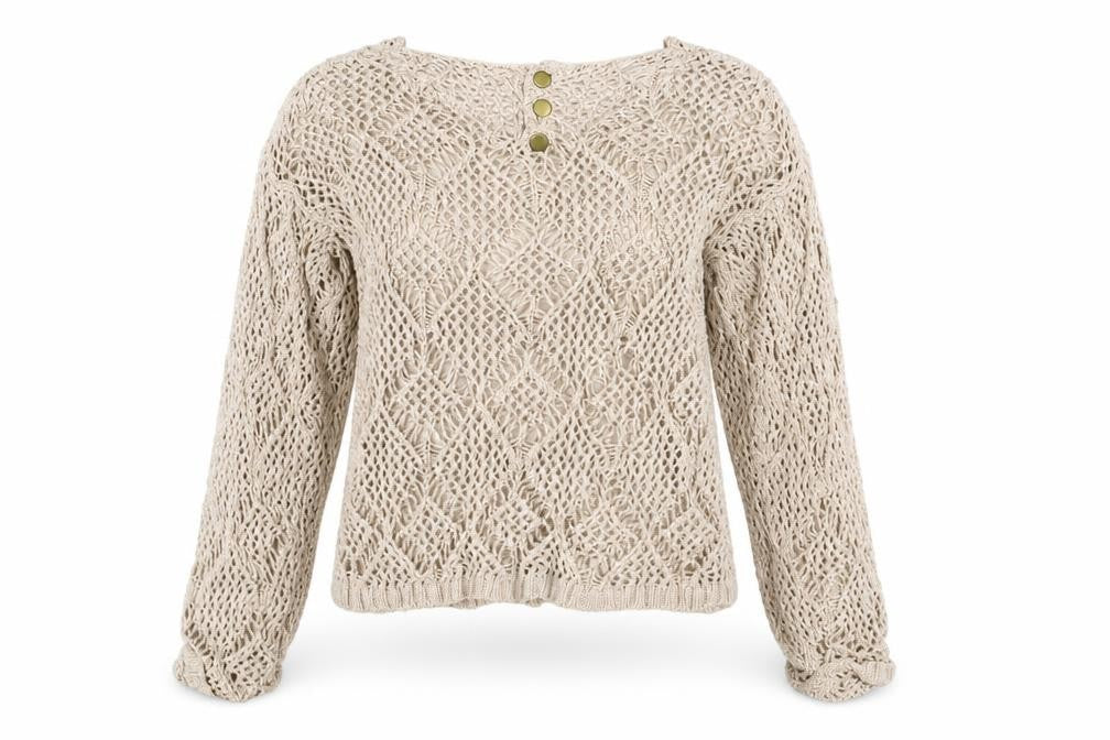 Next Women Beige Size 2 Open Knit Cable V-Neck Pullover Jumper