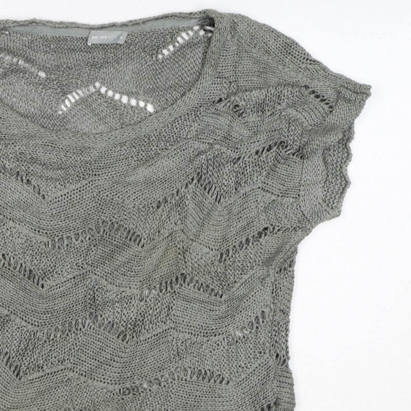 Per Una Women Grey M Open Knit Short Sleeve Pullover Jumper