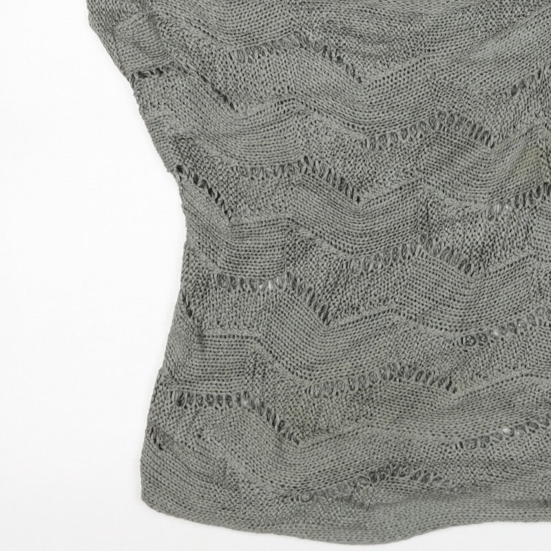 Per Una Women Grey M Open Knit Short Sleeve Pullover Jumper