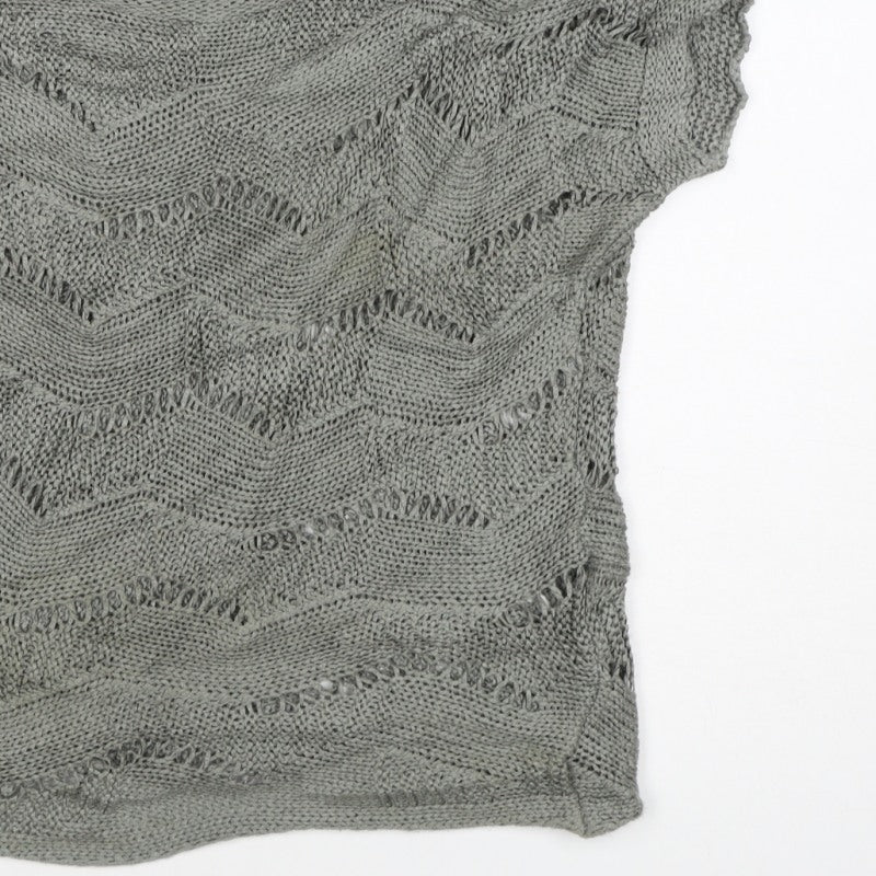 Per Una Women Grey M Open Knit Short Sleeve Pullover Jumper