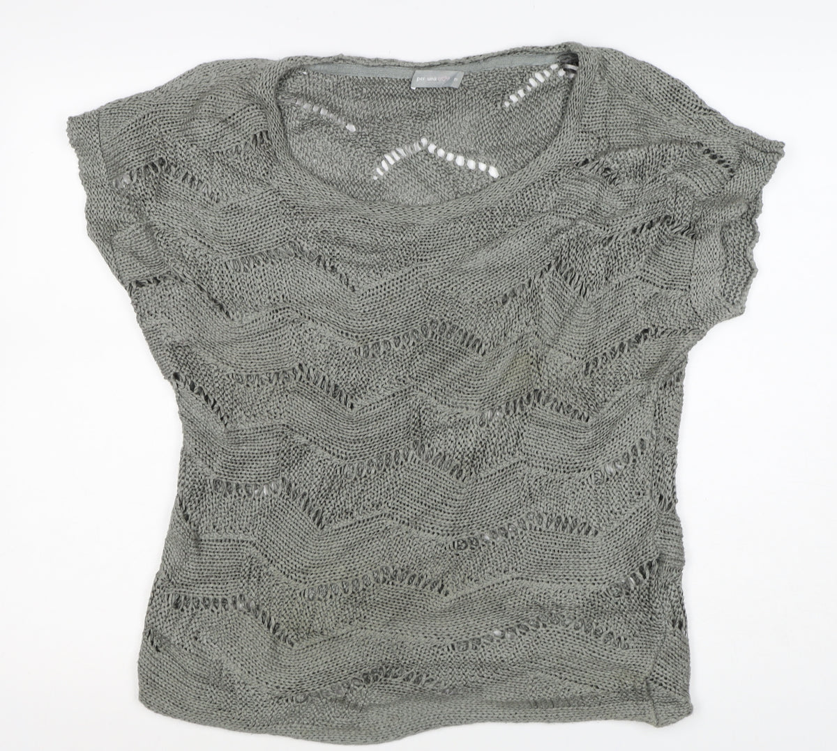 Per Una Women Grey M Open Knit Short Sleeve Pullover Jumper