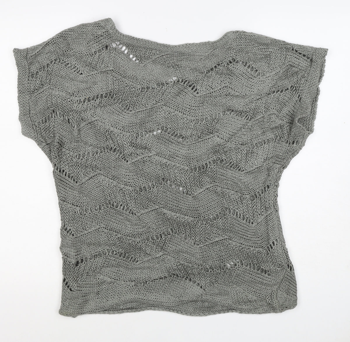 Per Una Women Grey M Open Knit Short Sleeve Pullover Jumper