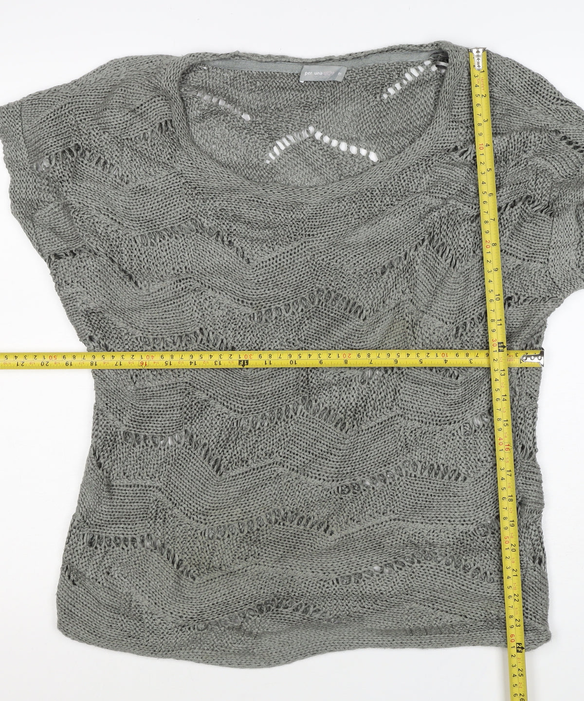 Per Una Women Grey M Open Knit Short Sleeve Pullover Jumper
