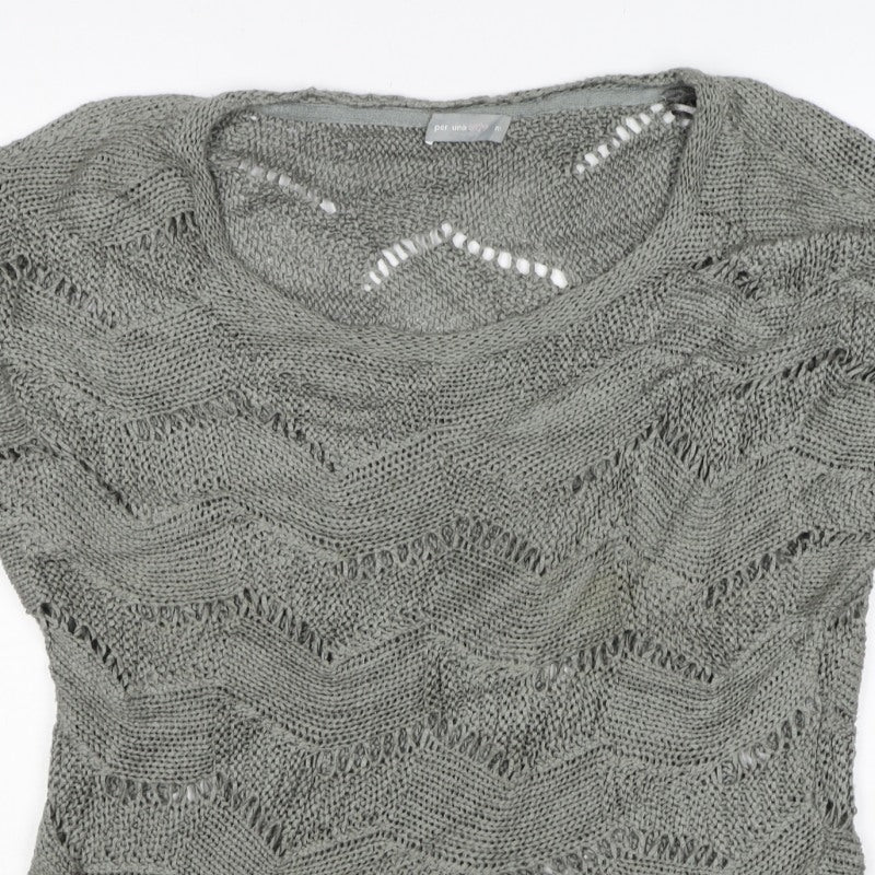 Per Una Women Grey M Open Knit Short Sleeve Pullover Jumper