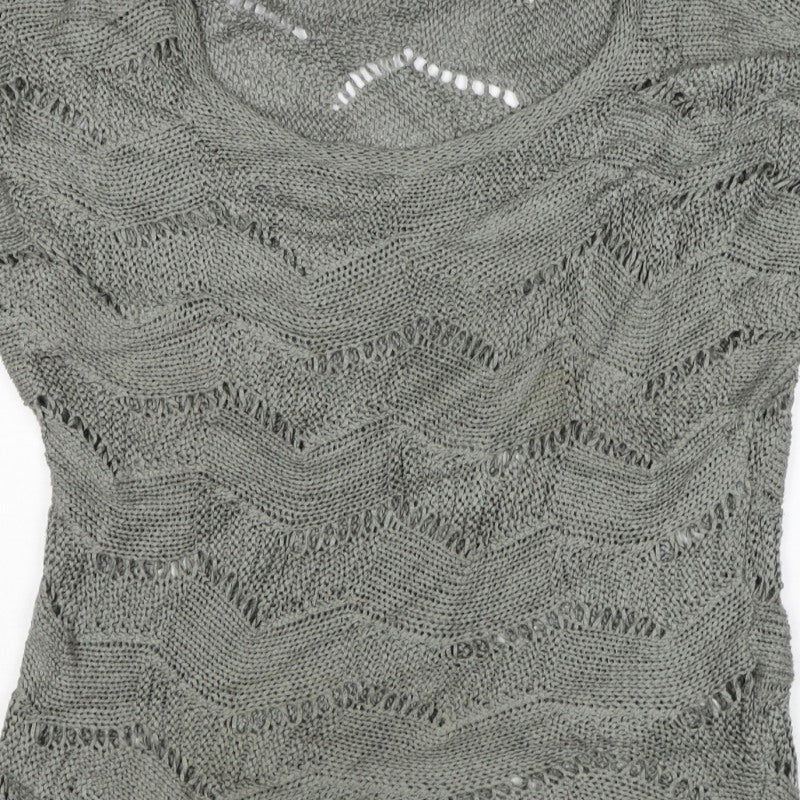 Per Una Women Grey M Open Knit Short Sleeve Pullover Jumper