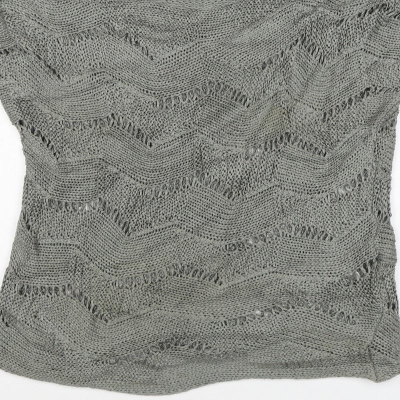 Per Una Women Grey M Open Knit Short Sleeve Pullover Jumper