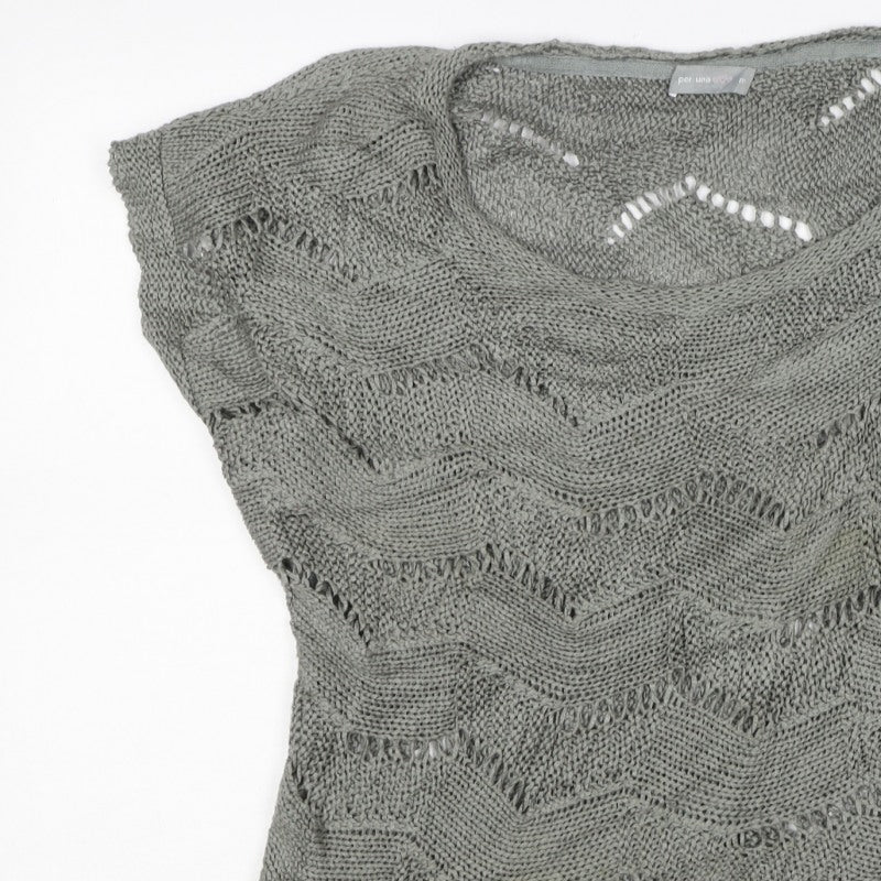 Per Una Women Grey M Open Knit Short Sleeve Pullover Jumper