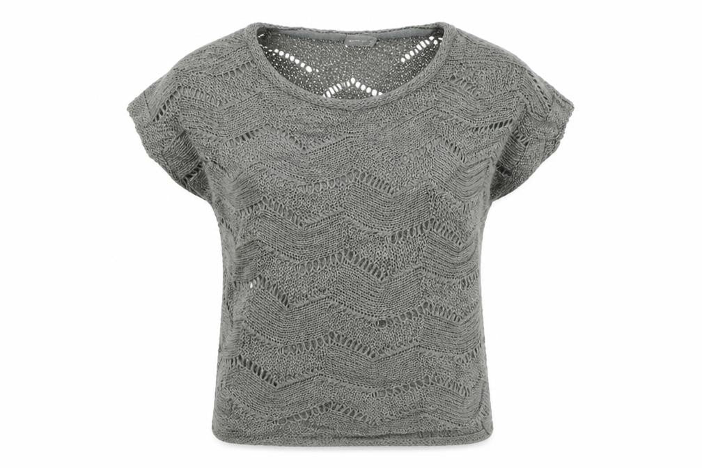 Per Una Women Grey M Open Knit Short Sleeve Pullover Jumper
