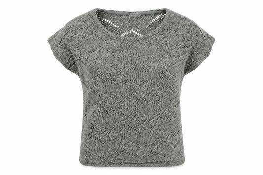Per Una Women Grey M Open Knit Short Sleeve Pullover Jumper