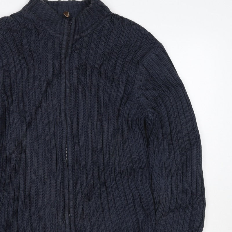 Gap Men Blue M Full Zip Cable Knit Cotton Blend Jumper Cardigan