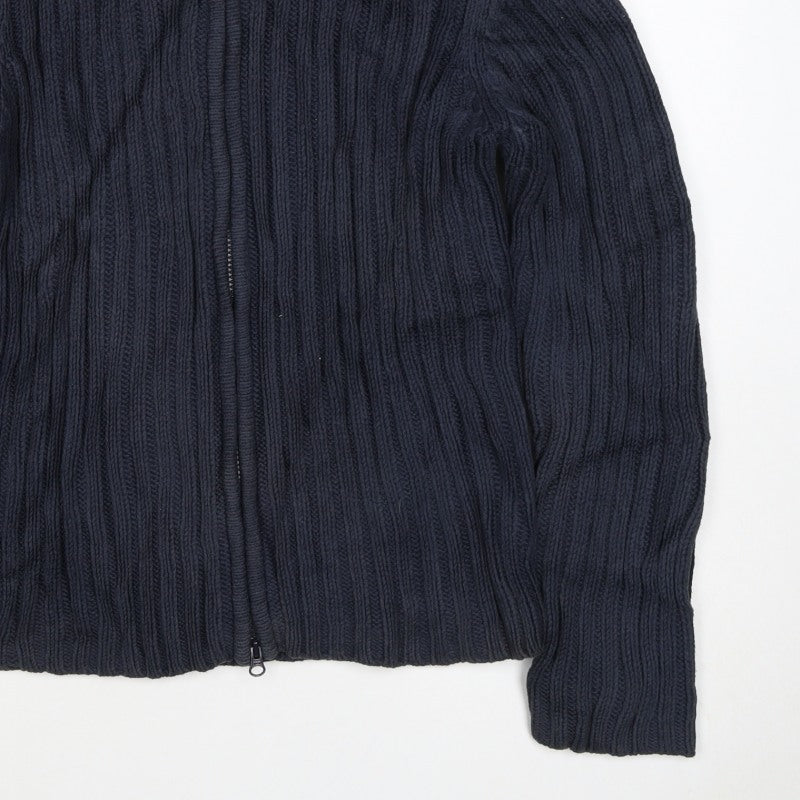 Gap Men Blue M Full Zip Cable Knit Cotton Blend Jumper Cardigan