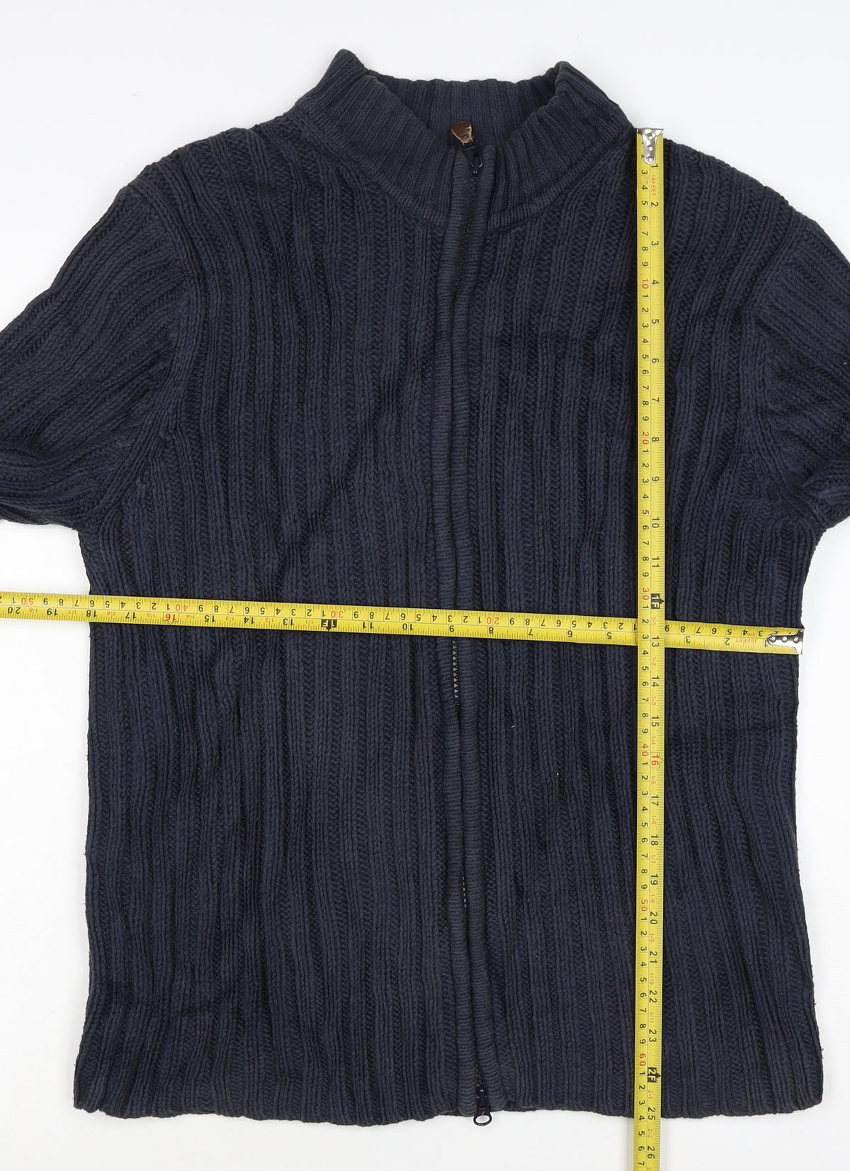 Gap Men Blue M Full Zip Cable Knit Cotton Blend Jumper Cardigan