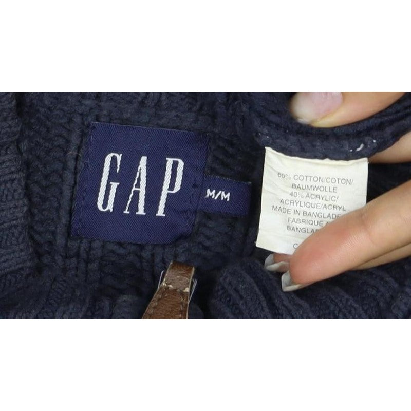 Gap Men Blue M Full Zip Cable Knit Cotton Blend Jumper Cardigan