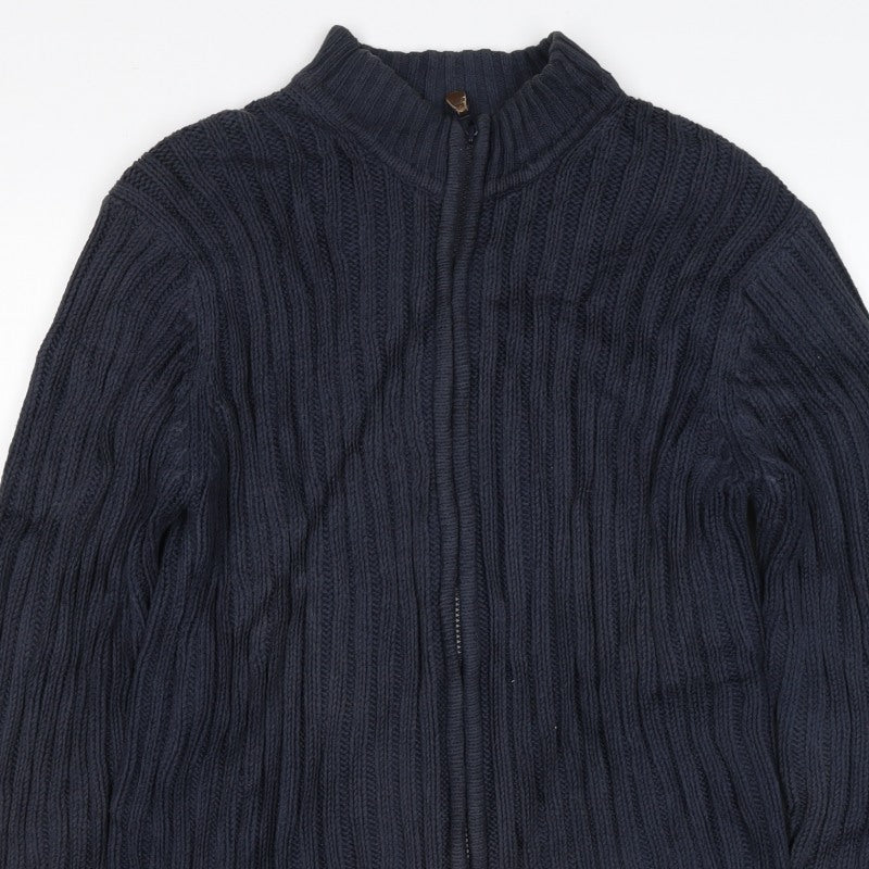 Gap Men Blue M Full Zip Cable Knit Cotton Blend Jumper Cardigan