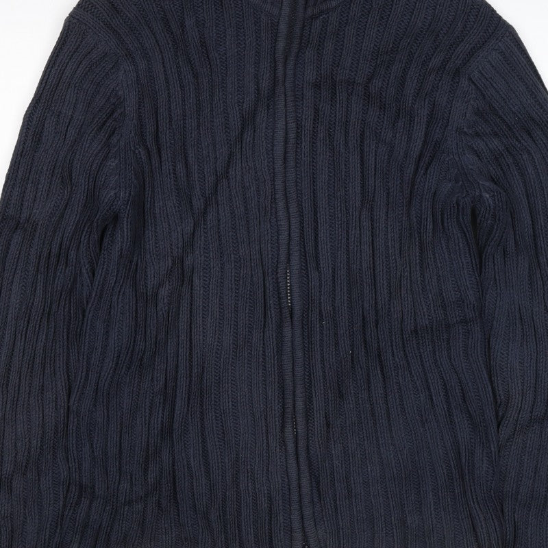 Gap Men Blue M Full Zip Cable Knit Cotton Blend Jumper Cardigan