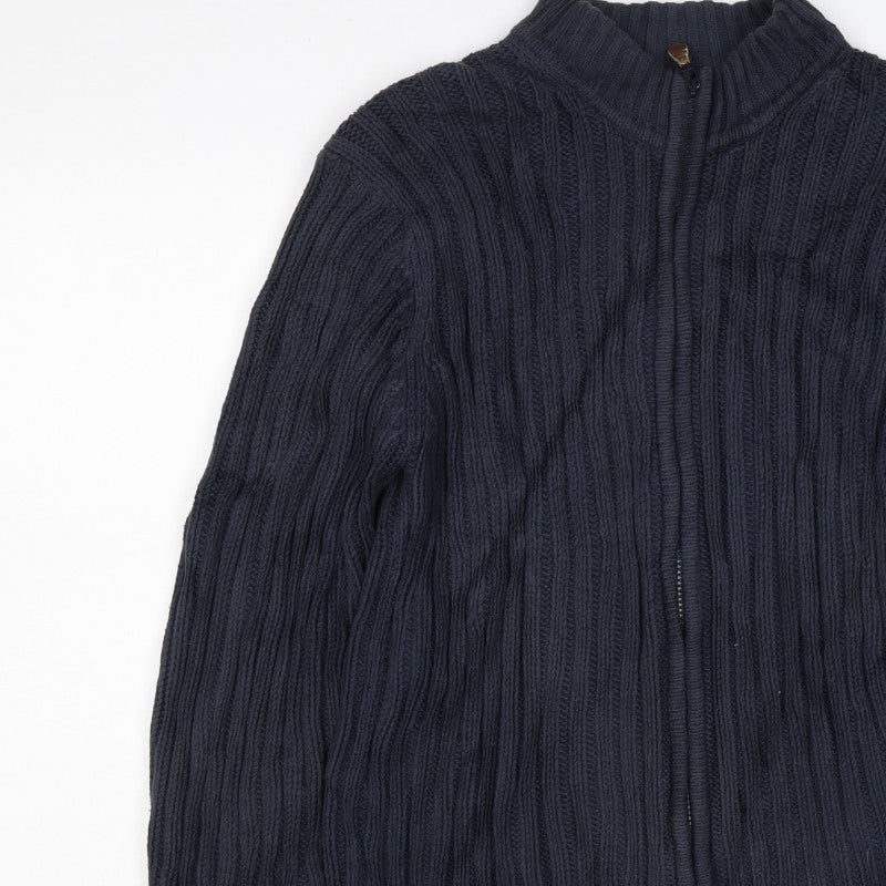Gap Men Blue M Full Zip Cable Knit Cotton Blend Jumper Cardigan