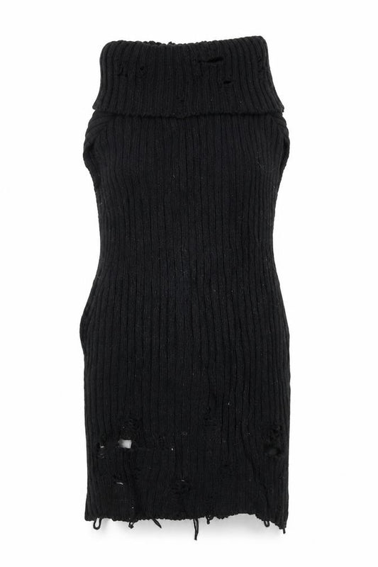 Urban Outfitters Women Black S Sleeveless Roll Neck Distressed Knit Jumper