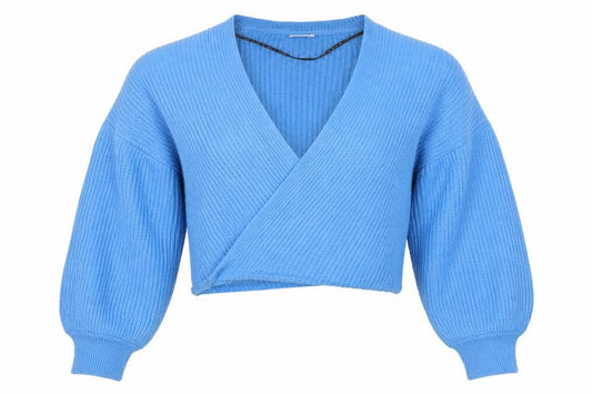 Noisy May Women’s Blue XS Wrap V-Neck Chunky Knit Jumper
