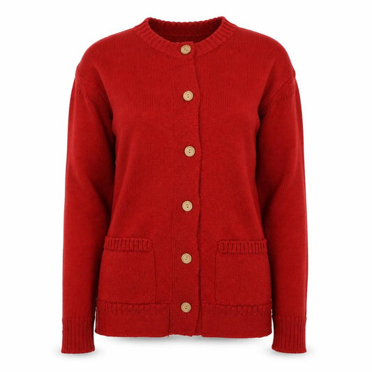 WoolOvers Women Red S 100% British Wool Button Cardigan Pockets