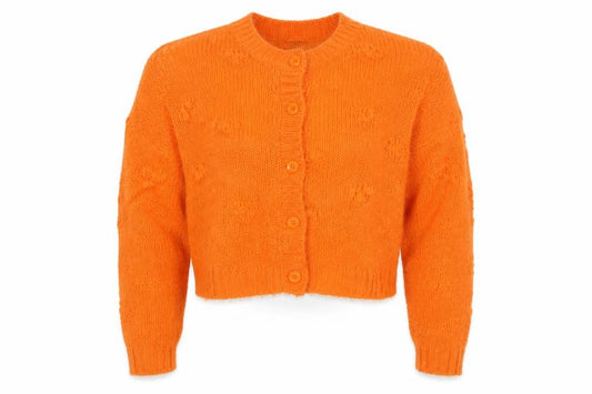 Urban Outfitters Women Orange M Cable-Knit Wool Blend Button Cardigan