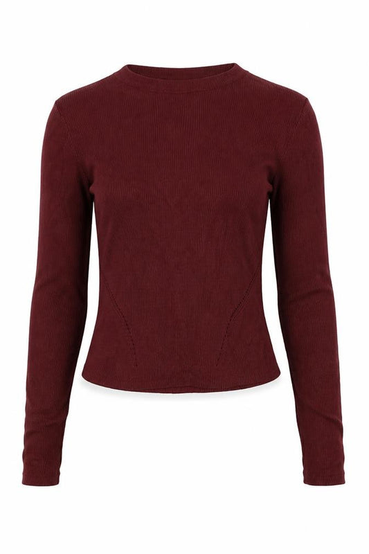 H&M Divided Women Red S Rib Knit Long Sleeve Crew Neck Cropped Top