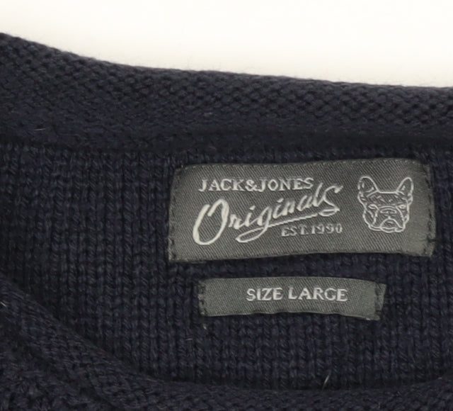 Jack & Jones Unisex Blue L Cable Knit Crew Neck Pullover Jumper